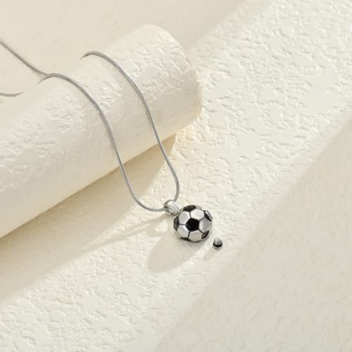 Sport Ball Urn Necklace for Ashes for Men Stainless Steel Memorial Pendant Silver-3