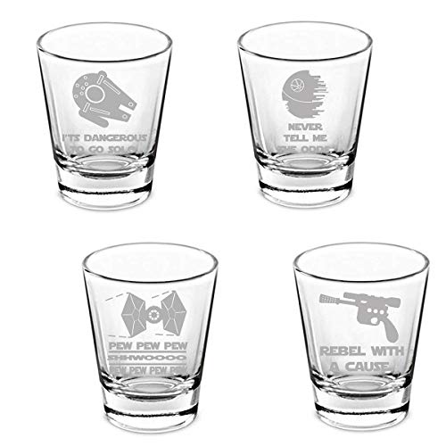 SW Etched Shot Glass Set of 4: Sci-fi Space Star Noises Wars Shot Glasses