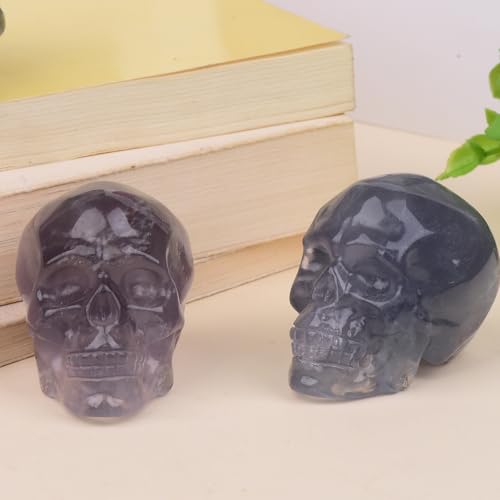 2 Inch Fluorite Crystal Skulls Decor,Human Skull Sculpture Statues Healing Crystal Decor,Halloween Skull Figurines,Home Office Decoration Christmas Meditation Gifts for Men Women