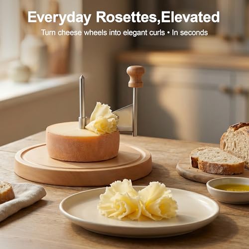 Cheese Curler Wheel, Girolle Cheese Shaver for i.a. Tête de Moine & Chocolate, Steel Cheese Curler with Wooden Base, Cheese Flower Shaver for Boards, Parties, Desserts
