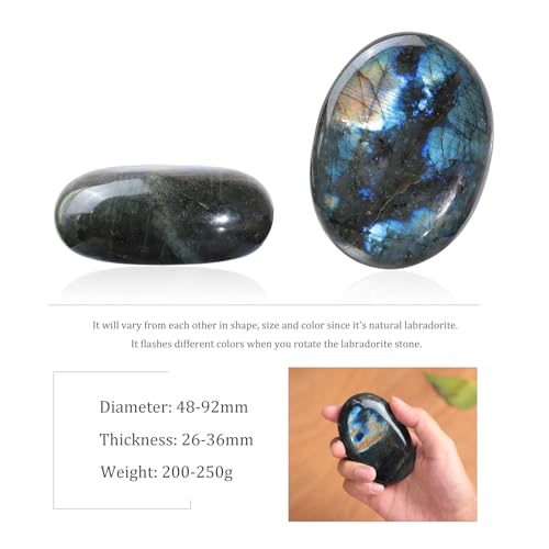 TUMBEELLUWA Polished Labradorite Palm Worry Stone for Stress Relief Blue 200-250 g