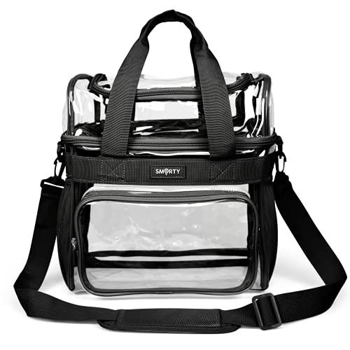 SMARTY Work Approved XL Heavy Duty Clear Lunch Box Shoulder Tote Bag Durable Transparent Security Check Men Women Travel Correctional Officers - Not Stadium Size (Extra Large Bold Black, 13 x 7 x 12)