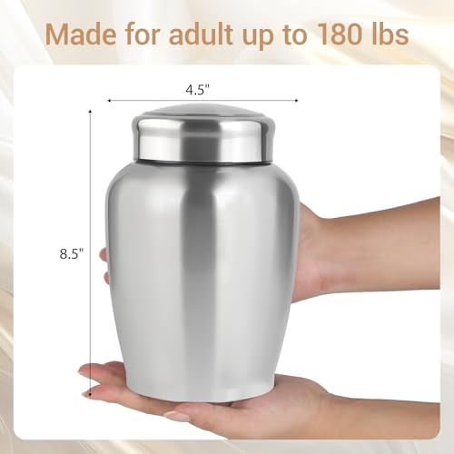 Large Stainless Steel Urns for Human Ashes Adult Up to 180 lbs, Blank Silver Blank