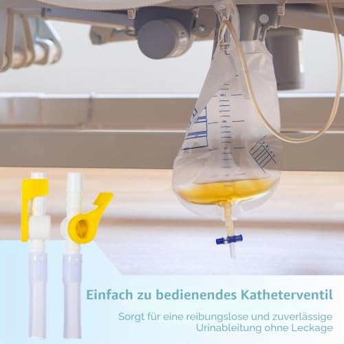 Pack of 10 Catheter Valves, Comfort Flow Catheter Valve, Urine Drain Catheter Valve, Easy to Use Lever Tap Catheter Bag Valve with Smooth Edges and Hose