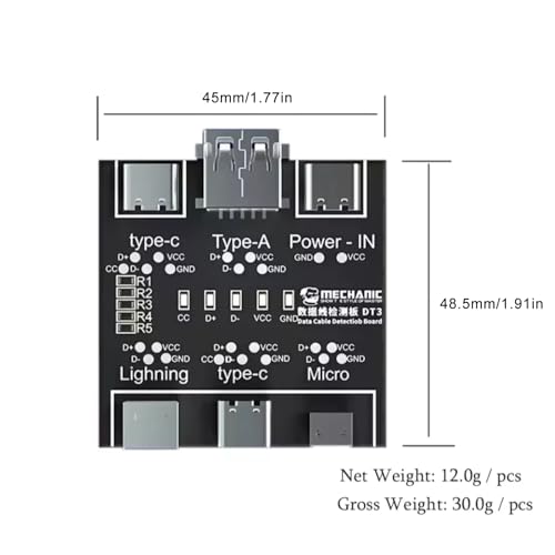DT3 ON-Off Data Cable Detection Board USB Cable Tester for iOS Android Data Cable Type-C Micro Lightning Data Switching Test Board Tool,Black