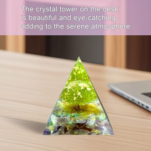 Orgonite Pyramid,Tree of Life Crystal Pyramid,Natural Peridot Green 1