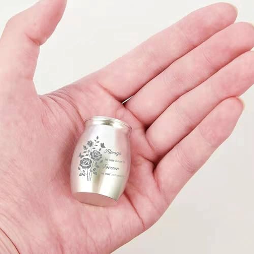 CREATCABIN Mini Cremation Urn Small Keepsake Urns Ashes Holder Silver Rose Flower Alloy Sharing Funeral Kit Memorials Miniature Container Decorative with Velvet Bag for Ashes Hair 1.6x1.2Inch
