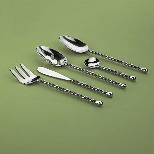 Gourmet Settings - 5-Pieces Hostess Silverware Set - Silver Tear Collection - Polished Metal Flatware Serving Set - Stainless Steel Kitchen Utensils Knife/Fork/Spoons 5pc Hostess Set