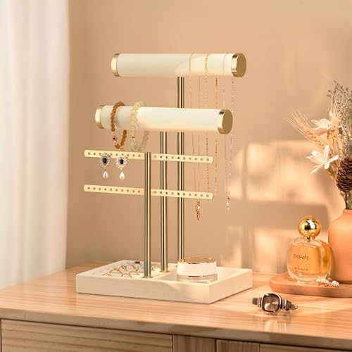 bussdis 3 Tier Bracelet Holder Display - Detachable T Bar Beige Velvet Bracelet Holder, Jewelry Holder Organizer for Bracelet, Necklace, Earrings, Rings Standard