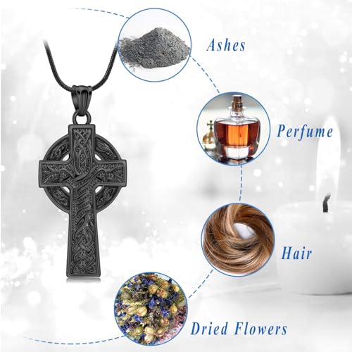 Cross Urn Necklace for Ashes for Men Celtic Knot Cremation Jewelry Keepsake Necklace Tree fo Life Memorial Pendant for Ashe Holder Black