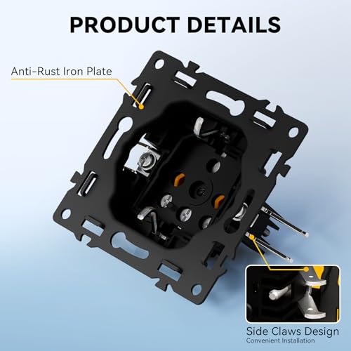 Flush-mounted EU standard built-in Schuko socket with waterproof cover, wall socket, 16 amp, with PC frame, 80 x 80 mm, socket with claws, 1 socket, black, 1 gang with waterproof cover
