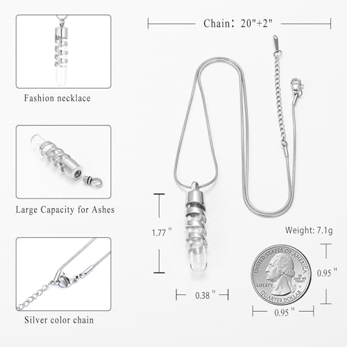 Clear Glass Tube Cremation Urn Jewelry Ashes Holder Necklace Keepsake Memorial Pendant Including Box/Fill Kits Silver