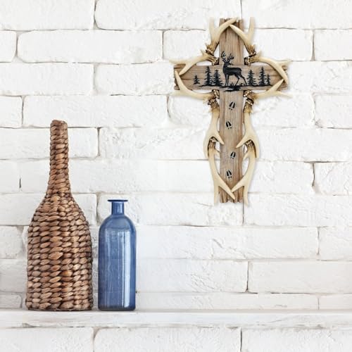 AMAJY Rustic Woodland Deer Antler Wall Hanging Cross