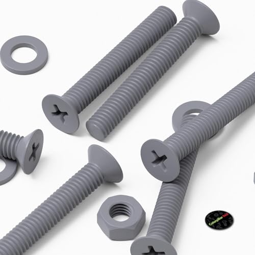 20x Grey PP Countersunk Plastic Screws & Bolts M6 x 40mm, Nuts & Washers
