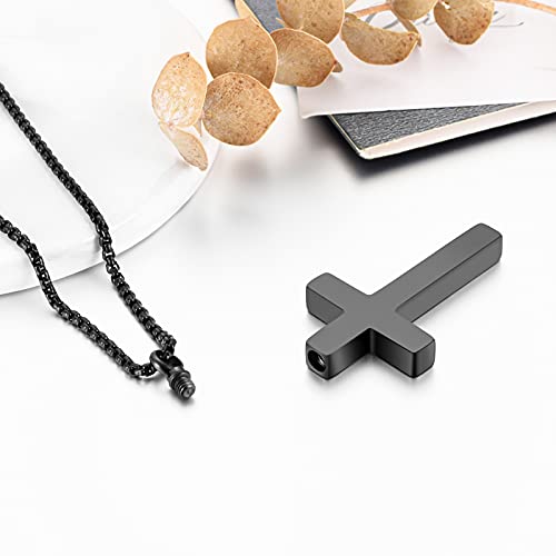 Dletay Cremation Necklace for Ashes Stainless Steel Cross Pendant Urn Necklace Memorial Keepsake Jewelry for Men Women