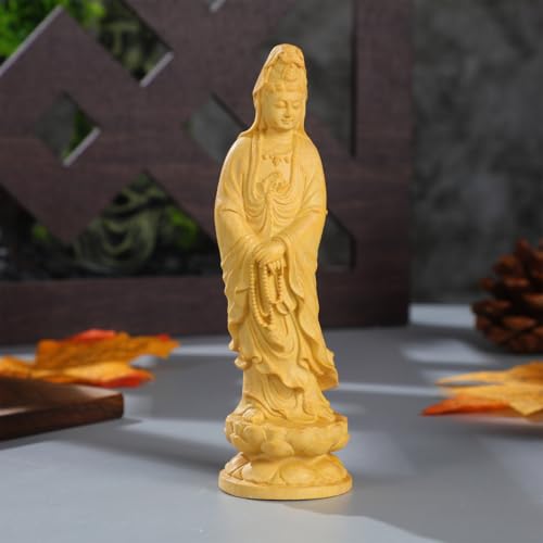 SEWACC Guanyin Statue Moon Guan Yin Buddha Figurine Buddhist Decor Home Accent Asian Religious Statue for Shelf Desk Meditation Space 4.72 X 1.41 X 1.