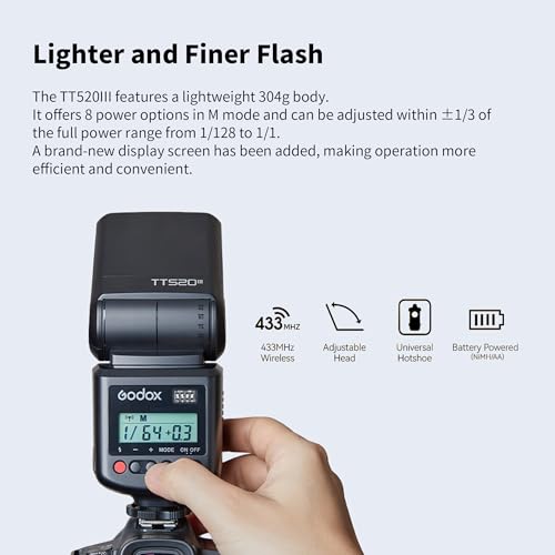 Godox TT520III Wireless Transmission Flash Speedlite - Built-in Receiver and RT Transmitter Compatible with Canon Nikon Panasonic Olympus Pentax
