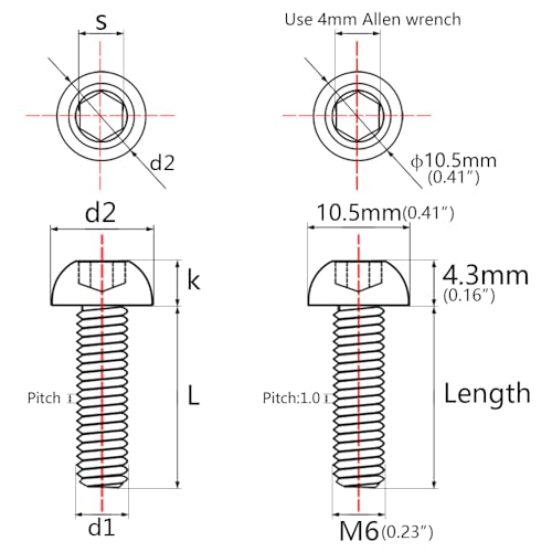 Wanyifa titanium M6x25mm button head socket screws, 6-pack, burnt blue finish