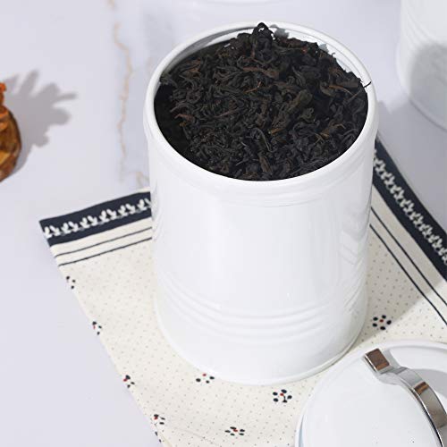 Brightalk Nesting Canisters Sets for the Kitchen, Set of 4 Airtight White Farmhouse Canister Jars with Removable Chalkboard Labels and Marker, for Flour Sugar Coffee Tea Storage