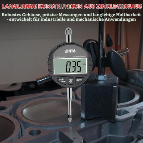 BINTA Digitale Messuhr 0.01/0.0005'' Digital Messuhr Messtaster 0-25.4mm/1'' Digital Dial indicator Messgerät, für Labor, 3D Drucker, Werkstatt | Digital Messuhr Messtaster 0-25.4mm/1'' Digital Dial indicator Messgerät, für Labor, 3D Drucker, Werkstatt