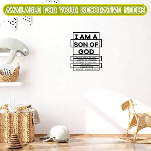Metal Boy Room Wall Decor I Am a Son of God Wall Art Sign Christian Room Hanging Decor Motivational Bible Verse Decoration for Playroom Living Room Bathroom (Black) Black