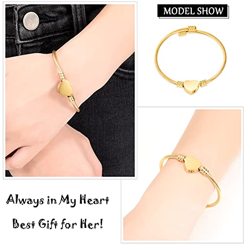 constantlife Cremation Bracelet for Ashes Memorial Jewelry Stainless Steel Heart Shape Urn Pendant Bangle Loved Ones Funeral Ashes Holder Keepsake Gift A-Golden