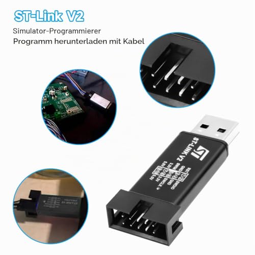 ST-Link V2 Emulator Downloader Programmer, ST-Link V2 Mini Debugger Programming Emulator Downloader for ST-M8 STM-32 with Dupont Wires (Pack of 2)