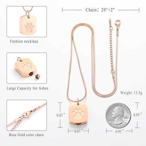 Personalized Ash Necklace for Pet - Custom Photo Text Flag Ashes Necklace Double-Sided Dogs Cats Urn Pendant for Ashes Cremation Memorial Keepsake Gift Rose Gold