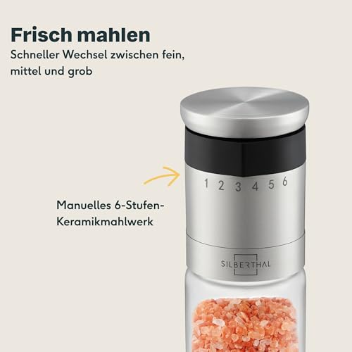 SILBERTHAL Salt and Pepper Mill - 6 Levels Gewürzmühle Mahlgrad außen