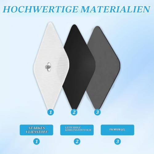 Electrode Pads Adhesive Electrodes 5 x 5 cm with 3.5 mm Snap Push Button 8 Compatible with TENS Devices and EMS Trainers Reusable