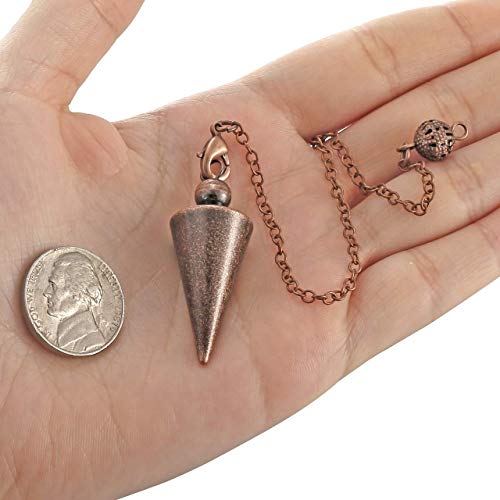 Top Plaza Bundle – 2 Items: Bronze Metal Copper Spiritual Point Pendulum for Divination Healing & 7 Chakra Natural Healing Crystal Stone Pendant Necklace
