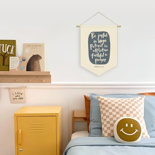 Be Joyful In Hope Patient Wall Hanging Pennant Flag Gift, Christian Religious Bible Verse Wall Decor, Scripture Decor for Living Room Bedroom 04 Be Joyful In Hope Patient