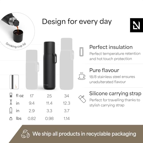 LARS NYSØM Stainless Steel Thermo Water Bottle 25oz - Coffee Thermo Carbon Black 25.4 Ounces