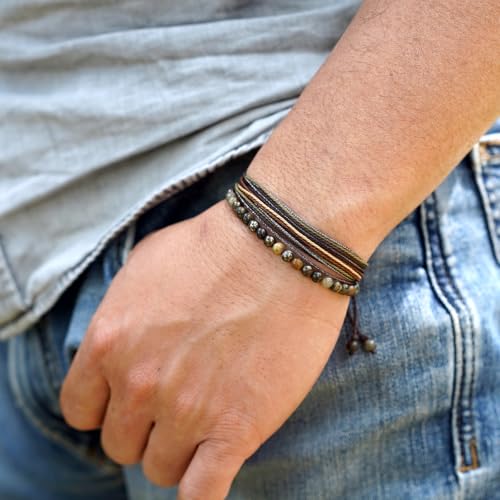Mezcla Vida Natural Stone Beaded Bracelets for Men Women Unisex Adjustable Waterproof Rope Bracelets Set Valentine's Day Birthday Gifts for Boyfriend Husband Him pyrite associated with brown quartz ore