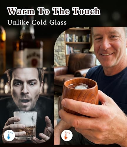 Mens Gifts Set of 2 Solid Wood Whiskey Glasses, 10oz Wooden Tumblers – A Perfect Pair & Unique Gift for Fathers Who Have Everything, Birthday Anniversary Present for Dad, Husband, Him, Couple