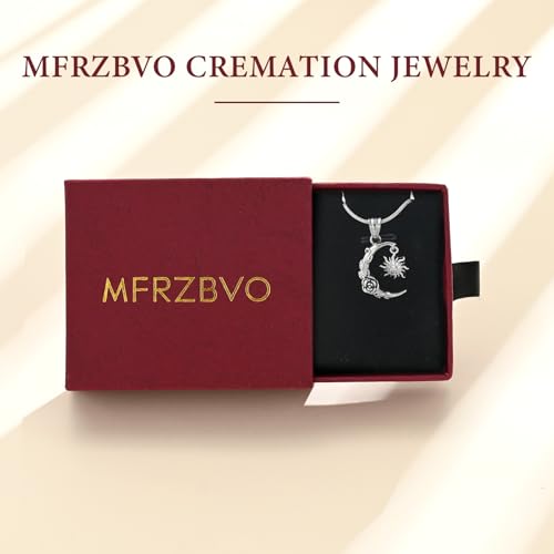 Crescent Moon and Sun Rose Urn Necklace Cremation Jewelry for Human Ashes for Women Men Memorial Ashes Keepsake Pendant Silver