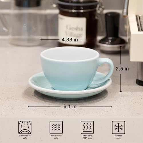 Loveramics Latte Art Mug with Saucer, 10 oz Ceramic Coffee cups with Round Bottom for Latte, Cappuccino, Tea, Espresso, Thick-walled Stoneware Cup Set for Barista - Regular Colours (River Blue, 10OZ) River Blue 10 Ounces