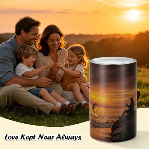 Dletay Small Urn for Human Ashes Aluminum Memorial Ashes Keepsake Cremation Urns for Male Female Decorative Fishing Mini Urn Sharing 3.54 Inches