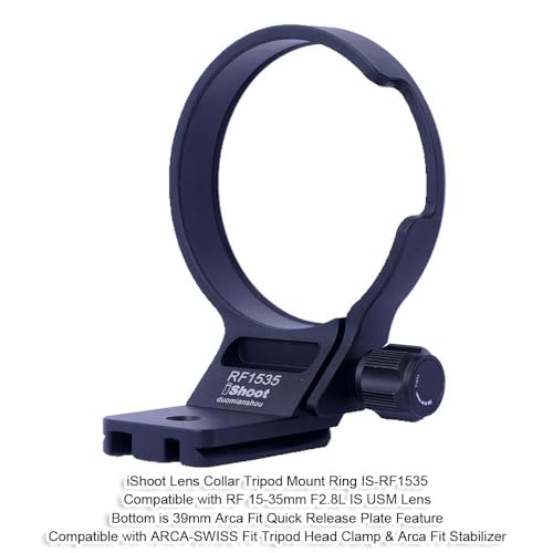 iShoot Tripod Mount Ring Lens Collar Compatible with Canon RF 15-35mm F2.8L is USM, Lens Holder Bracket Support Bottom is Arca-Swiss Fit Quick Release Plate for Arca Tripod Head Clamp & Stabilizer