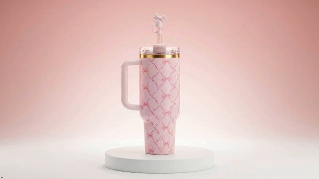40 oz Tumbler with Handle and Straw,40 oz Stainless Steel Insulated Bow Water Bottles with Lid and Straw Coquette Bowknot Travel Birthday Gifts for Women Friend Holiday-Baby Bow Pink Peppermint Baby Bow Pink Peppermint 40 Ounces