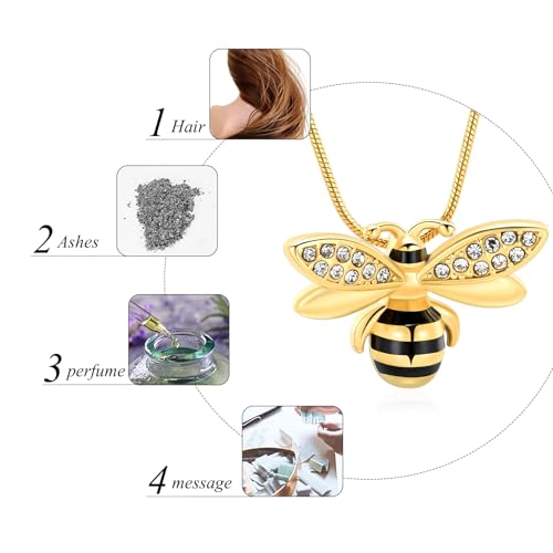 Cremation Jewelry for Ashes Pendant - Bee Urn Necklace with Mini Keepsake Urn Memorial Ash Jewelry Cremation Ash Pendant Loved One Gold