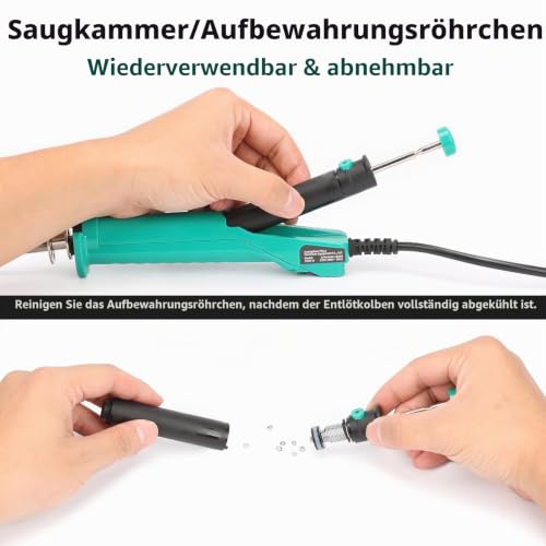 YIHUA 929D-VI Temperature-Controlled Electric Desoldering Iron with Improved Performance, Heated Desoldering Pump, 3 Nozzles and Soldering Pump Function (EU Plug)