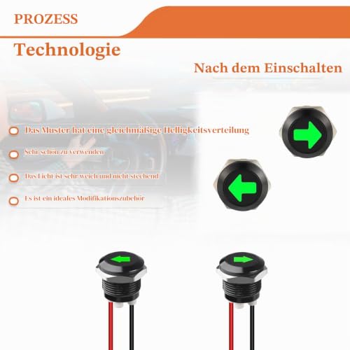 Pack of 2 12mm Waterproof Signal Light LED Indicator Light | DC 12V/24V LED Metal Indicator Light with 150mm Cable for Motorcycles Cars Trucks Tractors RV ATV 2 Pieces