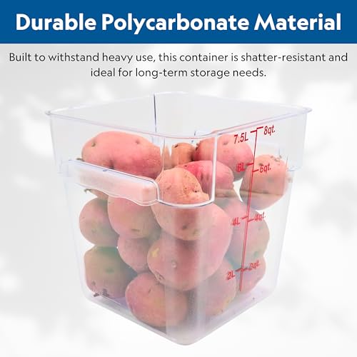 FSE Square Food Storage Container with Red Lid, 8 Quart, Polycarbonate, Reusable, Clear, NSF 8 Qt. Container w/Lid