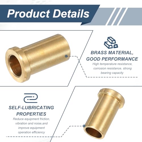 sourcing map 4PCS Flange Sleeve Bearings, 3/8" Bore x 1/2" OD x 1" Length, Self-Lubricating Brass Flange Bushings Sleeve, 9.5mm Bore x 12.7mm OD x 25.4mm Length 4