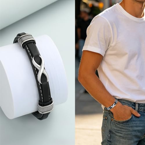Imrsanl Cremation Bracelet for Ashes Infinity Leather Bangle for Men Women Urn Bracelets Memorial Jewelry Loved Ones Funeral Keepsake Ashes Holder Silver-22cm