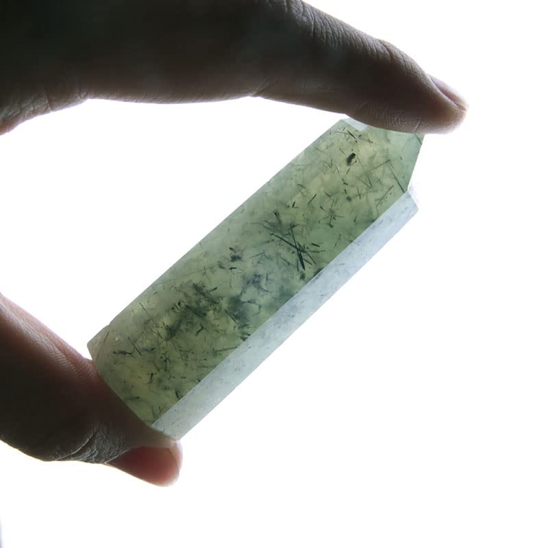 Acxico 1Pcs 70-80mm Natural Prehnite Obelisk Tower Point Crystal Natural