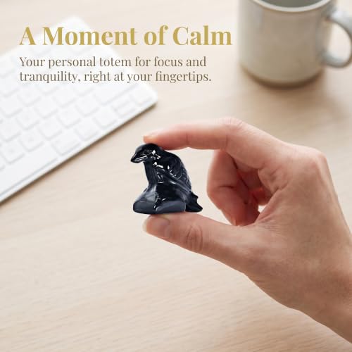 Obsidian Raven Sculpture Small Crystal Crow Figurine 1.57” for Home Decor, Healing Crystals Stone, Spiritual Totem Gift Raven-b