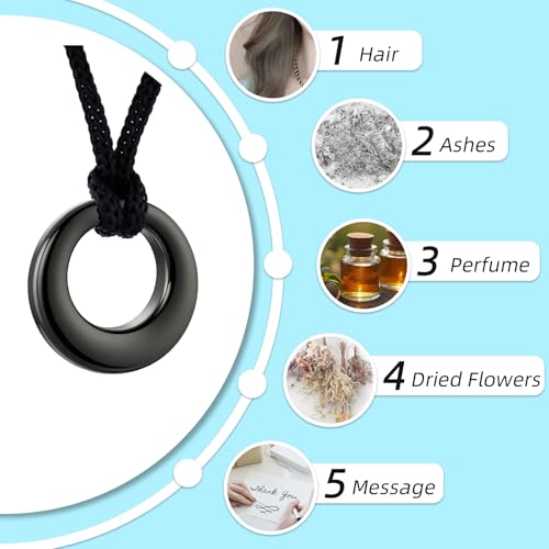 Urn Necklaces for Ashes Stainless Steel Memorial Urns Pendant Necklaces Circle of Life Eternity Cremation Ashes Jewelry with Keepsake Urn Memorial Ash Jewelry - Always in my heart Black