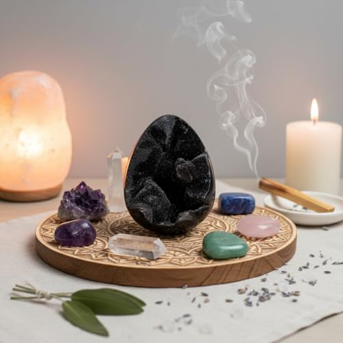 0.66-1.7lb Turtle Back Stone Crystal Geode Egg - Natural Rock Cluster for Home Office Decor, Spiritual Healing Stone with Raw Texture (0.66, Pounds) 0.66 Pounds